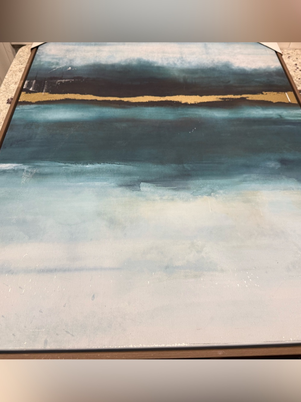 Threshold Natural Framed Canvas w/Teal & Gold Abstract 24”x30” - Picture 5 of 11